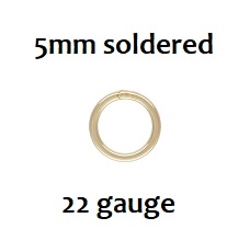 14KGF Soldered Jumprings- 5mm, 22 ga