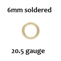 14KGF Soldered Jump Rings- 6mm, 20.5 ga
