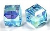 6mm Cube Bead Aquamarine AB