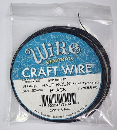 Beadsmith Wire Elements Craft Wire- 18 gauge- 1/2 Round- Black