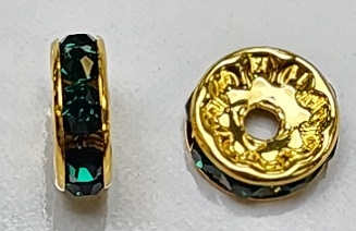 10mm Chinese Glass Rondelle Bead- Emerald/Gold
