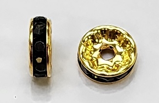 10mm Chinese Glass Rondelle Bead- Jet/Gold