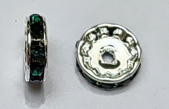 12mm Chinese Glass Rondelle Bead- Emerald/Silver