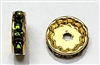 12mm Chinese Glass Rondelle Bead- Olivine/Gold
