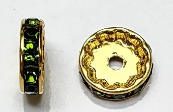 12mm Chinese Glass Rondelle Bead- Olivine/Gold