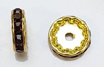 12mm Chinese Glass Rondelle Bead- Smoked Topaz/Gold