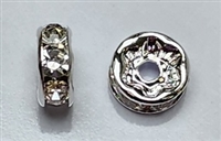 6mm Chinese Glass Rondelle Bead- Crystal/Silver