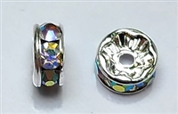 8mm Chinese Glass Rondelle Bead- Crystal AB/Silver