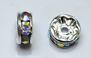 8mm Chinese Glass Rondelle Bead- Crystal AB/Silver