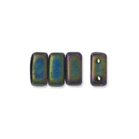 CzechMates 2-Hole Brick Bead - 3mm x 6mm - Matte Iris Green