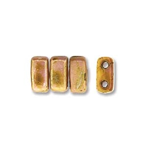 CzechMates 2-Hole Brick Bead - 3mm x 6mm - Luster Opaque Rose/Gold Topaz