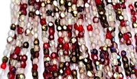 3mm Fire Polish Faceted Round- Chocolate Strawberry Mix