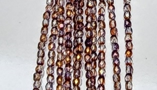 3mm Fire Polish Faceted Round- Clear Purple-Gold Luster