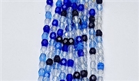 3mm Fire Polish Faceted Round- Dark Blue-Clear Mix