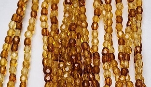 3mm Fire Polish Faceted Round- Dark Honey Mix