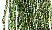 3mm Fire Polish Faceted Round- Dark Peridot Bronze Luster