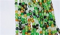 3mm Fire Polish Faceted Round- Green Earth Mix
