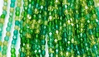 3mm Fire Polish Faceted Round- Green Mix
