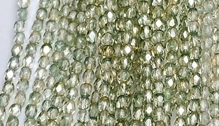 3mm Fire Polish Faceted Round- Light Green Luster