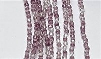 3mm Fire Polish Faceted Round- Milky Purple-Clear Blend