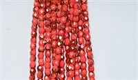 3mm Fire Polish Faceted Round- Opaque Bright Coral Celsian