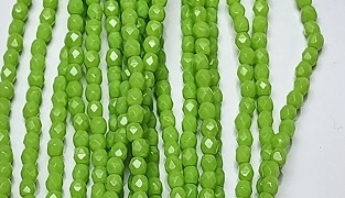 3mm Fire Polish Faceted Round- Opaque Lime Green