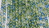 4mm Fire Polish Faceted Round- Blue-Green-Clear Blend