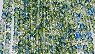 4mm Fire Polish Faceted Round- Blue-Green-Clear Blend