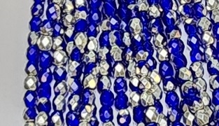 4mm Fire Polish Faceted Round- Cobalt Metallic Silver