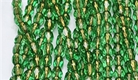 4mm Fire Polish Faceted Round- Gold Lined Spring Green