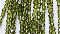 4mm Fire Polish Faceted Round- Light Olivine-Metallic Silver