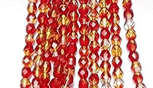 4mm Fire Polish Faceted Round- Milky Red-Clear-Yellow Blend