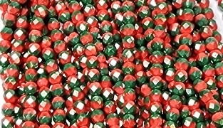 4mm Fire Polish Faceted Round- Opaque Bright Red-Green Silver Luster