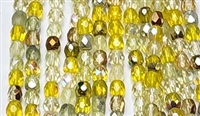 4mm Fire Polish Faceted Round- Yellow Vitrail Mix