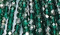 6mm Fire Polish Faceted Round- Emerald Metallic Silver