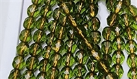 6mm Fire Polish Faceted Round- Gold Lined Light Olivine