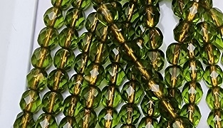 6mm Fire Polish Faceted Round- Gold Lined Light Olivine