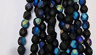 6mm Fire Polish Faceted Round- Matte Jet AB