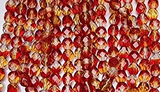 6mm Fire Polish Faceted Round- Medium Siam-Light Topaz-Clear Blend