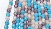 6mm Fire Polish Faceted Round- Opaque Blue-Purple-White Mix