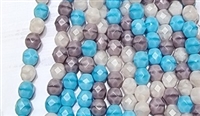 6mm Fire Polish Faceted Round- Opaque Blue-Purple-White Mix