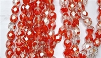 6mm Fire Polish Faceted Round- Opaque Bright Red-Clear Silver Luster