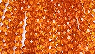 6mm Fire Polish Faceted Round- Pumpkin Orange