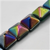 12mm Czech Pyramid Bead- Emerald Vitrail