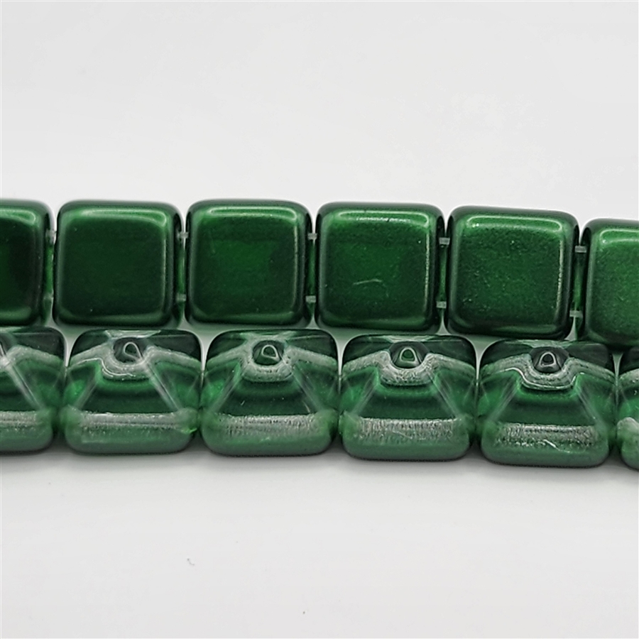 12mm Czech Pyramid Bead- Green Mirror