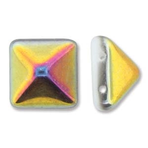 12mm Czech 2-hole Pyramid Bead- White Marea