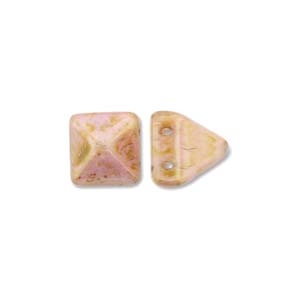 6mm Czech 2-Hole Pyramid Bead - White Travertine Red