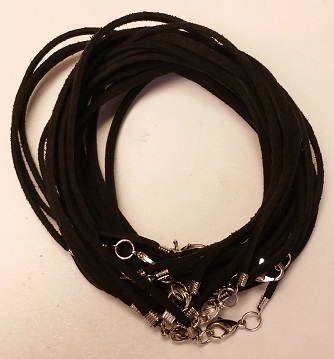 2mm Flat Faux Suede Finished Necklace- Black- 16"