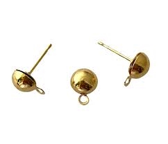 1/2 Ball Earring Post with Loop - 6mm - Gold plated