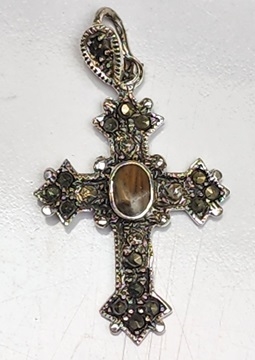 Marcasite /Semi-Precious Jasper Cross Pendant/Charm